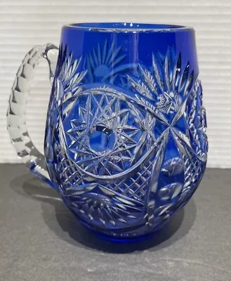 Bohemian Cobalt Blue Cut To Clear Crystal Beer Mug Stein Gorgeous Cobalt • $80