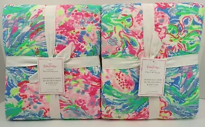 Pottery Barn Lilly Pulitzer Fan Sea Pants Reversible Sham Euro Multi S/2 #9544 • $74.55