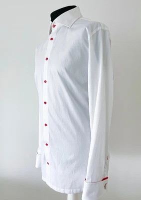 Size XL ITailor White Red French Cuff Contrast Qualilty Cotton Shirt • £16.99