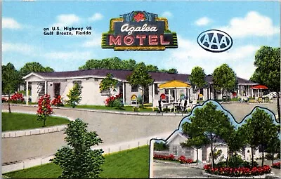 Linen Postcard Azalea Motel On U.S. Highway 98 In Gulf Breeze Florida • $10