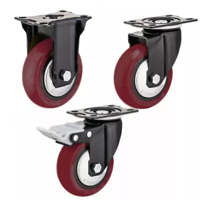 $15.96 • Buy 2 / 4 Pack Heavy Duty Swivel Plate Caster Wheels 3  4  5  Polyurethane Wheels PU