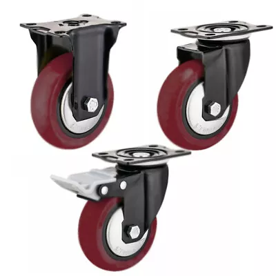 2 / 4 Pack Heavy Duty Swivel Plate Caster Wheels 3  4  5  Polyurethane Wheels PU • $35.98