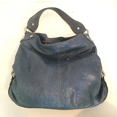 B Makowski Genuine Leather Muted Blue Slouch Hobo Bag Purse Metal Stud Accents • $19