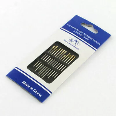 12pcs Self Threading Sewing Needles Easy Thread Mixed Sizes Pack Silver • £1.87