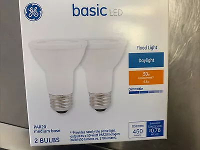 GE Basic 50-Watt EQ LED Par20 Daylight Dimmable FLOOD Light Bulb 2 Bulbs NIB • $13.99