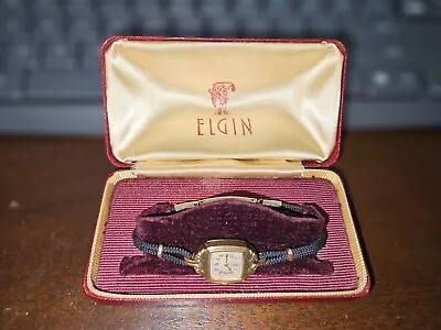 Vintage Elgin Ladies' Winding Watch With Box Rope Bracelet Works! • $39.99