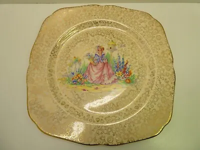 H&k Tunstall Pottery Ceramic China Crinoline Lady Plate Gilt Chintz Gilt Floral • $39