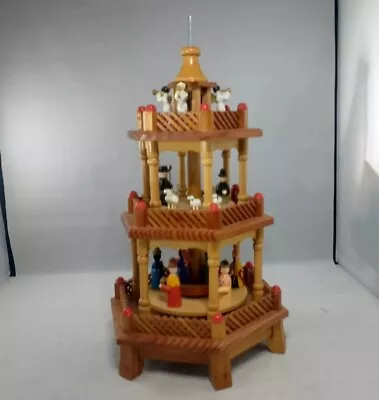 Vtg 3 Tier Christmas Wood Pyramid Nativity Carousel Decoration 14.5” **READ** • $24.95