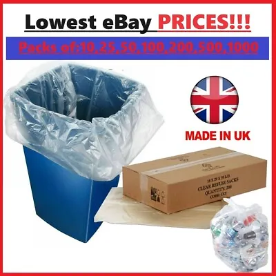 CLEAR Refuse Sacks Strong Polythene Bin Liners Waste Rubbish Bags18 X29 X39 • £158.49