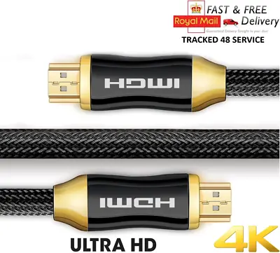 HDMI Cable Premium Braided V2.0 4K Ultra HD TV 2160p ARC 1m 2m 3m 10m 20m • £5.29