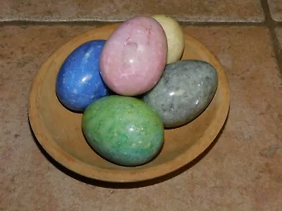 Vtg Italian Easter Alabaster / Marble 5 Eggs With Wooden Bowl • $32