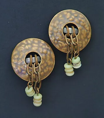 Marjorie Baer MB SF Vintage Dangle Drop Brass Clip On Earrings • $40