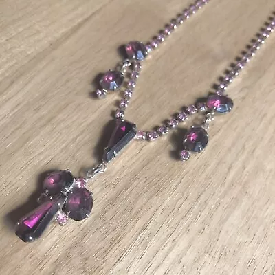 Vintage Pink Rhinestone Necklace • $2.99