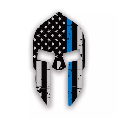 Tattered Thin Blue Line Subdued Spartan Helmet American Flag Sticker Decal • $29.99