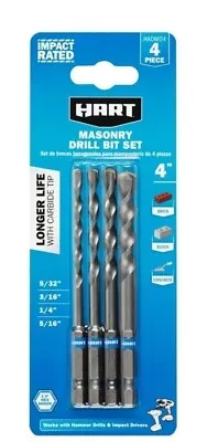 Impact Rated Hart Masonry Drill Bit Set New 4  Long4 Piece With Carbide Tip • $19