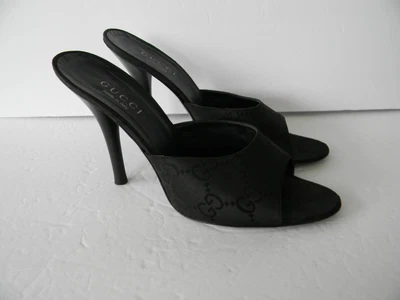 $149.99 • Buy Gucci Black Canvas GG Logo Slide / Mule Heels Sz 10B MADE IN ITALY