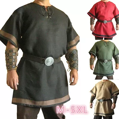 Men Medieval Renaissance Tunic Viking Knight Pirate Vintage Warrior LARP Shirts • £12.89