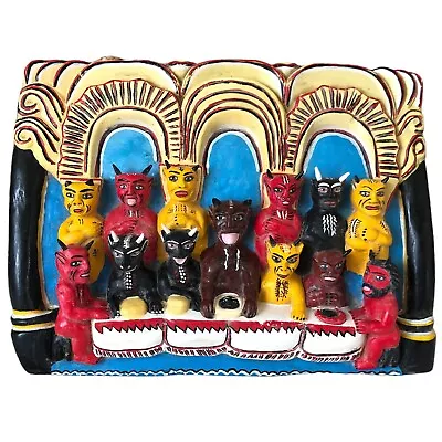 Vtg Diablos Last Supper Mexican Folk Art Demon Satan Diablitos Hand Carved Wood • $559.30