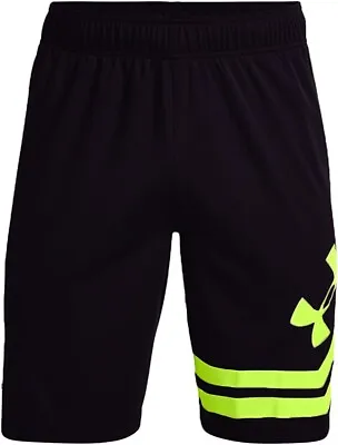 Under Armour Heat Gear Mens Athletic Shorts Gym Basketball Black/Yellow Strip XL • $19.99