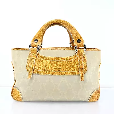 Authentic CELINE Boogie Bag Vintage Hand Bag Purse Canvas Leather E2836R603 • $108