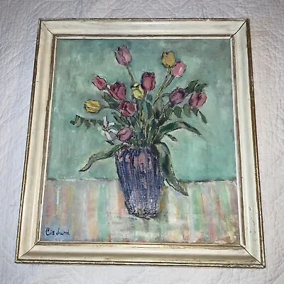 $231 • Buy VINTAGE Tulips Floral Flower Original Hand Painted Oil PAINTING By Cisfund