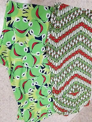 LuLaRoe Leggings (2) Kermit The Frog Tall & Curvy Womens Muppets Green Frogs • $21.99