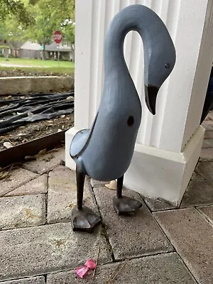 Vintage Blue Smith & Hawken Wooden Duck Standing  13” Tall Vintage Recycled Teak • $40.99