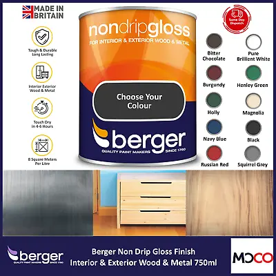 Berger Non Drip Gloss For Exterior Interior Metal Wood Paint Long Lasting 750ml • £11.25