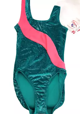 Womens Mondor Teal Velour Sparkly Tank Gymnastics Leotards Size S New • $12.99