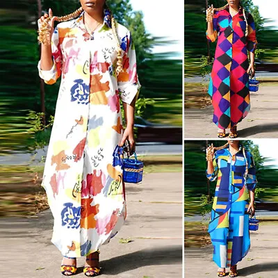 $26.39 • Buy ZANZEA Women Floral Printed Long Sleeve Holiday Shirt Dress Casual Loose Kaftan