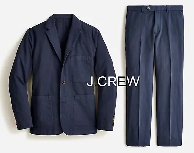 JCREW Suit Jacket Pants Navy Chore Blazer Cotton Linen Chino 34 Full Set Casual • $115.50