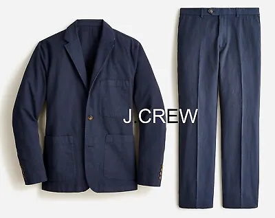 JCREW Suit Jacket Pants Navy Chore Blazer Cotton Linen Chino 36 Full Set Casual • $115.50