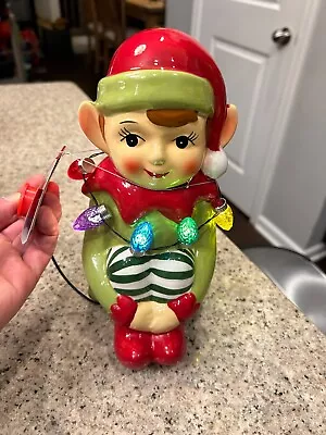 MR CHRISTMAS FOLLOW THE MAGIC CERAMIC 10  ELF W/ LIGHT UP STRAND FIGURINE NEW • $21.99