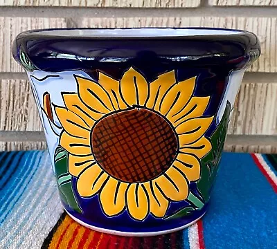 Mexican Ceramic Sun Flower Pot Planter Folk Art Pottery Handmade Talavera #2 • $39.98