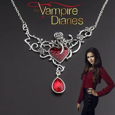 “The Vampire Diaries” Elena Gilbert Antique Twin Ruby Pendant & Necklace Set • $15.73