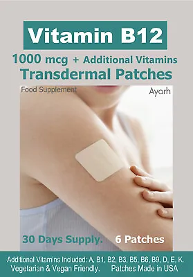 Vitamin B12-1000mcg + Additional Vitamins. Transdermal Patch. Natural. 6 Patches • £9.49