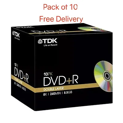 £9.99 • Buy 10 X TDK DVD+R DL Dual Double Layer 8.5GB Disc 8x 240 Mins In Jewel Case