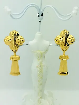 Signed Vintage Fendi Logo New Gold Dangle Pierced Earrings Diamond Shape Design • $333.33