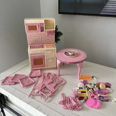 FLAWS Barbie Sweet Roses Kitchen Dining Set Table Chairs Stove Vintage 1987 Lot • $49.99