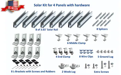 Solar Rail  Kit For Mounting 4 Panels With Clamps And L Brackets  • $145.95