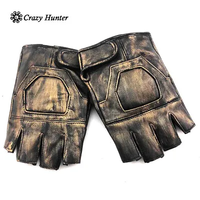 Men Vintage Real Leather Steampunk Fingerless Gloves Cosplay Custume Biker • $14