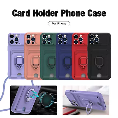 Lanyard Card Slot Wallet Phone Case For IPhone 15 14 13 12 11 Pro Max 7 8 Plus X • $3.78