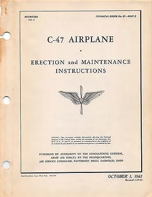 1942 C-47 Erection And Maintenance Manual World War II Book Flight Manual (CD) • $30.95