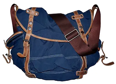 ELLINGTON Large Navy Blue Nylon & Cedar Tan Leather Messenger Crossbody Bag • $39.99