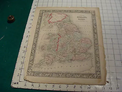 ORIGINAL Hand Colored 1860 Mitchell Map: 15 1/4 X 12 1/2 ENGLAND WALES • $49.94