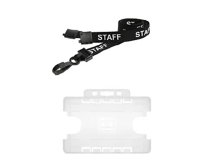 ID Card Holder Clear Double Sided And Staff Neck Strap Lanyard With Safety Catch • £3.59