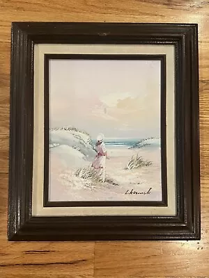 Original Oil Painting Signed L. Keswick Seaside Girl Wood Frame 10 × 8” • £38