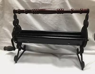 Vintage Newspaper Log Roller Cast Iron Fireplace Tool Wood Handle • $94.95