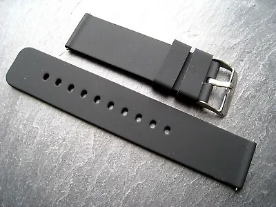 Black Soft Silicone Rubber Watch Strap With Quick Release Pins. 12mm To 24mm • £3.45
