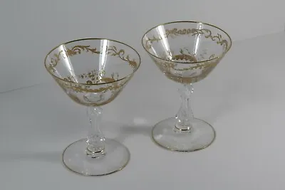 $24.99 • Buy Price Cut! Vintage Pair Of Val St. Lambert Gilt Overlay Glass Cordials
